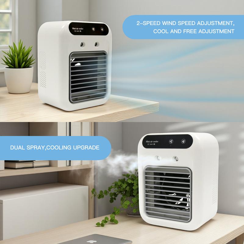 Portable Air Conditioning Fan USB Rechargeable 2 Speed Mini Quiet Air Conditioner with Touch Control & Mist Spray Desktop Cooling Fan for Room, Office, Dorm, or Home Use, 3 Second Cooling makeup cold humidifier - White