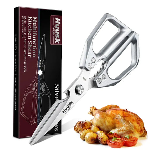 Kitchen Scissors All Purpose -FallFreshness- Stainless Steel Kitchen Shears, Sharp Silver Meat Scissors, Dishwasher Safe, Heavy Duty Poultry Shears, Japanese Cooking Scissors for Food, Chicken Bones, and Turkey – Perfect Father's Day Gift!