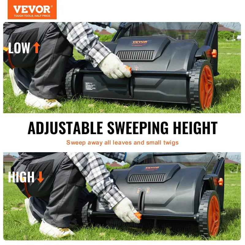 VEVOR Push Lawn Sweeper 21-Inch Leaf & Grass Collector with 3.5 cu. ft. Mesh Collection Hopper Bag, 2 Spinning Brushes & Strong Rubber Wheels