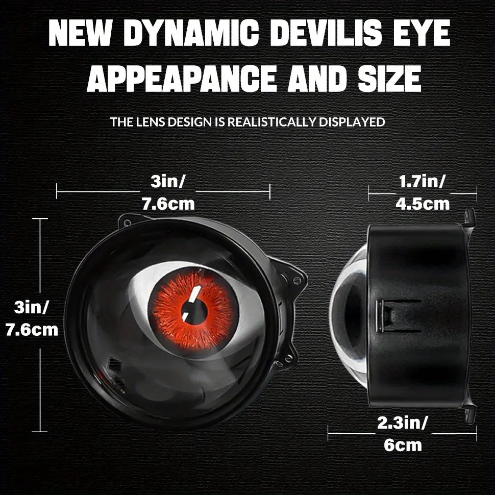 2-Piece Devil Eye LED Headlight Bulbs - 12V, Adjustable Pattern, Dynamic Flashing for Cars and Motorcycles
