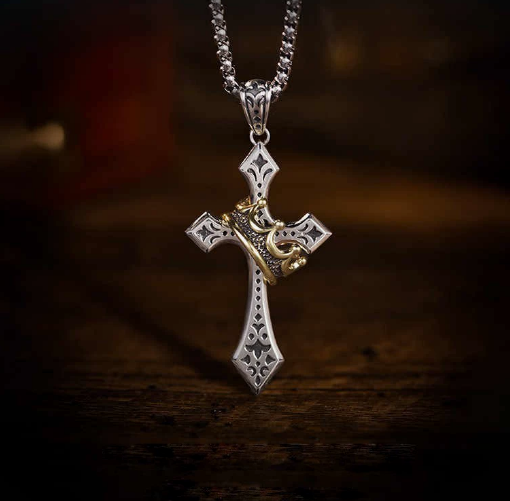 Cash on Delivery – 2 Pack Stainless Steel Crown Cross Necklace for Men and Women – Faith Prayer Accessories, Christian Religious Gift, Durable Daily Wear