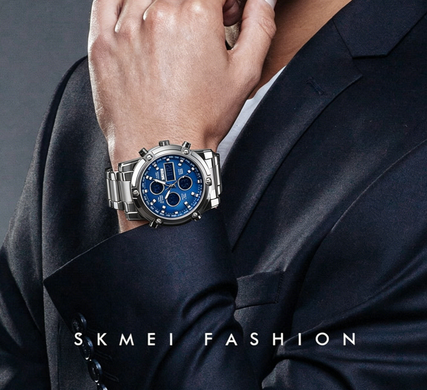 2026 New Skmei Men Multi-function Digital Watch, Stainless Steel Strap, Dual Movement, Large Dial, Waterproof Wrist Watch for Men, Cash On Delivery, Free Shipping