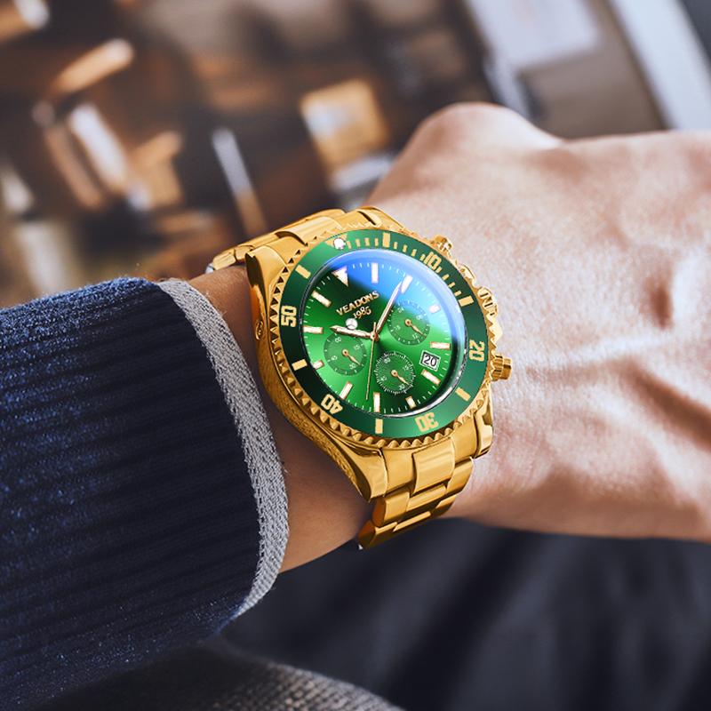 【dealsforyoudays】 Men's Luxury Dress Watch, Green Dial, 40mm Stainless Steel Strap, Rotating Quartz Analog, Waterproof Luminous Large Dial Boss Wristwatch summer business