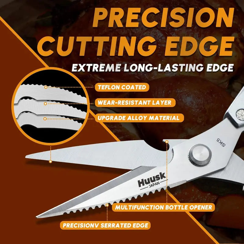 Kitchen Scissors All Purpose -FallFreshness- Stainless Steel Kitchen Shears, Sharp Silver Meat Scissors, Dishwasher Safe, Heavy Duty Poultry Shears, Japanese Cooking Scissors for Food, Chicken Bones, and Turkey – Perfect Father's Day Gift!