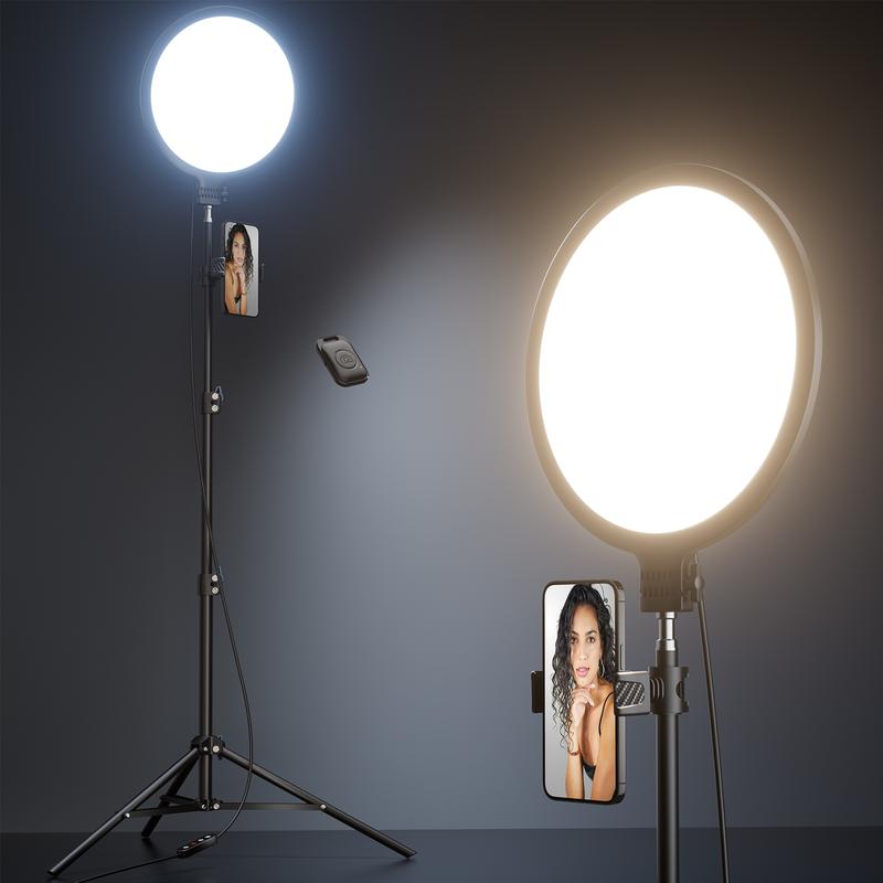 10.5" Ring Light with 69" Tripod Stand and Phone Holder Kit, Full-Screen Zoom Lighting for Video Recording, Makeup, Live Stream, Dimmable LED Selfie Ring Light Tripod for iPhone with Remote