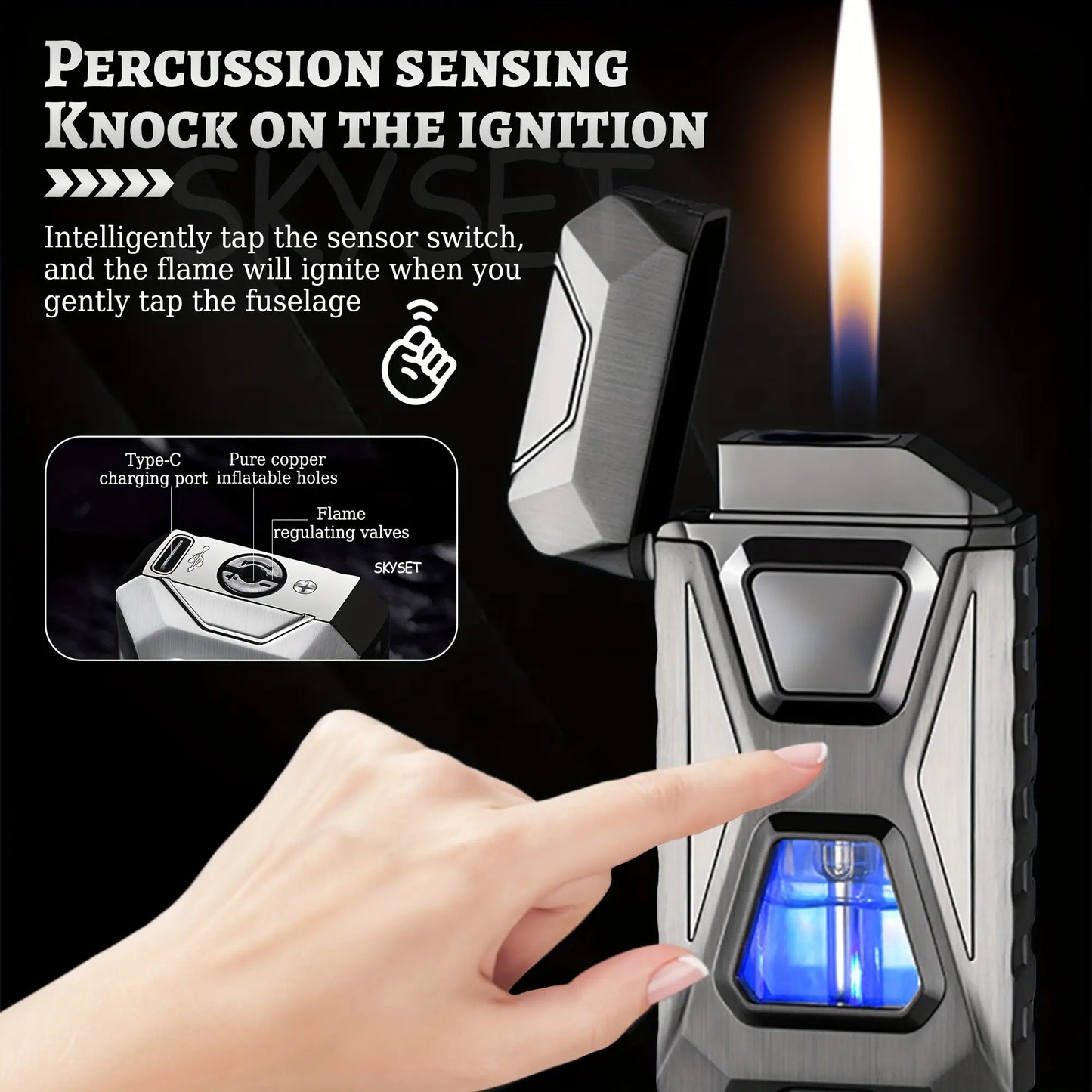 Rechargeable Type-C Butane Men's Lighter, Intelligent Voice Control Electronic Ignition, Stainless Steel Windproof Fast Charging Tool, Gift-Box Unboxing Gifts for Him Adult image 7