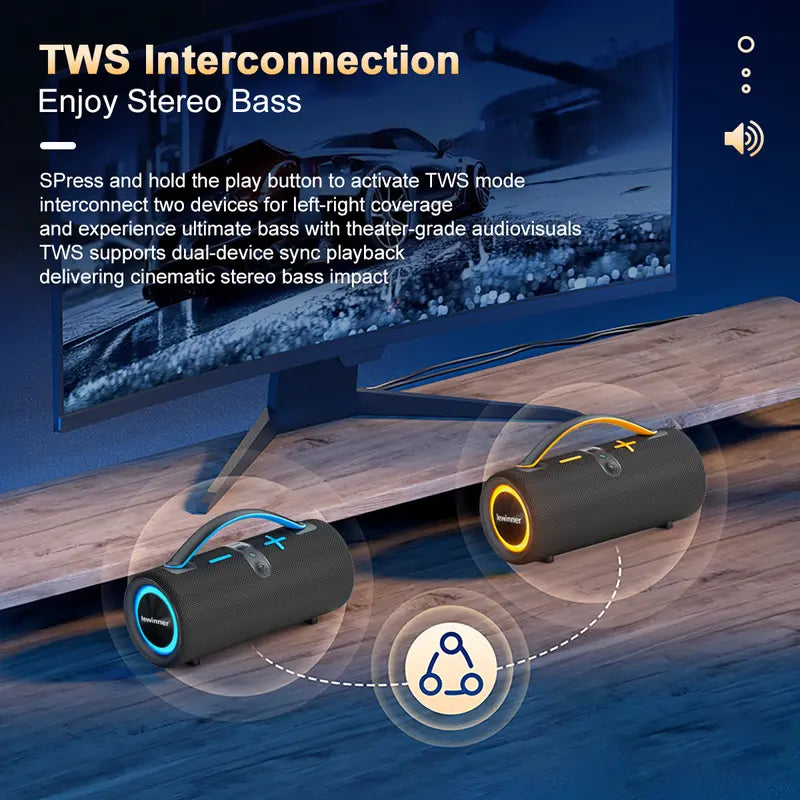 Lewinner Portable Wireless Bluetooth TWS Speaker, Outdoor Wireless Speakers with 60W Loud Stereo Sound, Deep Bass, RGB Lights, Dual Pairing, 20Hours Playtime for Home/Outdoor/Party/Beach, Gift Ideas Outdoorfun Audio