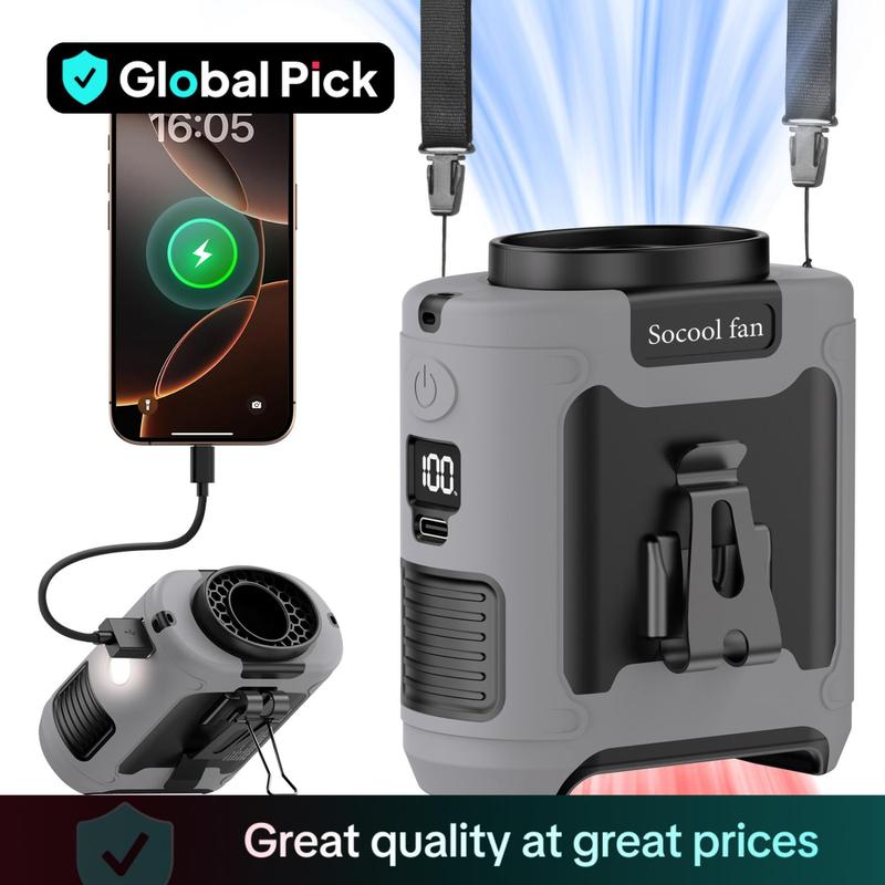 Fan 10000mAh Power Bank, Portable Waist Fan Clip-on Wearable Belt Personal Fan, Rechargeable Battery Operated With Flashlight Hands-Free 40HCooling, USB Cooling Fan For Outdoor