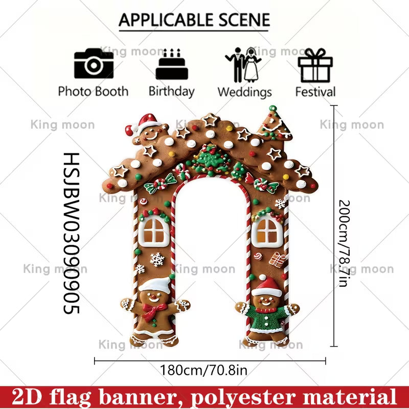 2D Flat Gingerbread House Banner – 70.8"x78.7" for Christmas Party & Holiday Decor