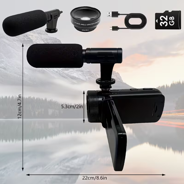 HD 1080P Digital Video Camera with External Microphone – 16MP Video & Photo Recording, Ideal for Family Gatherings, Travel & Everyday Memories