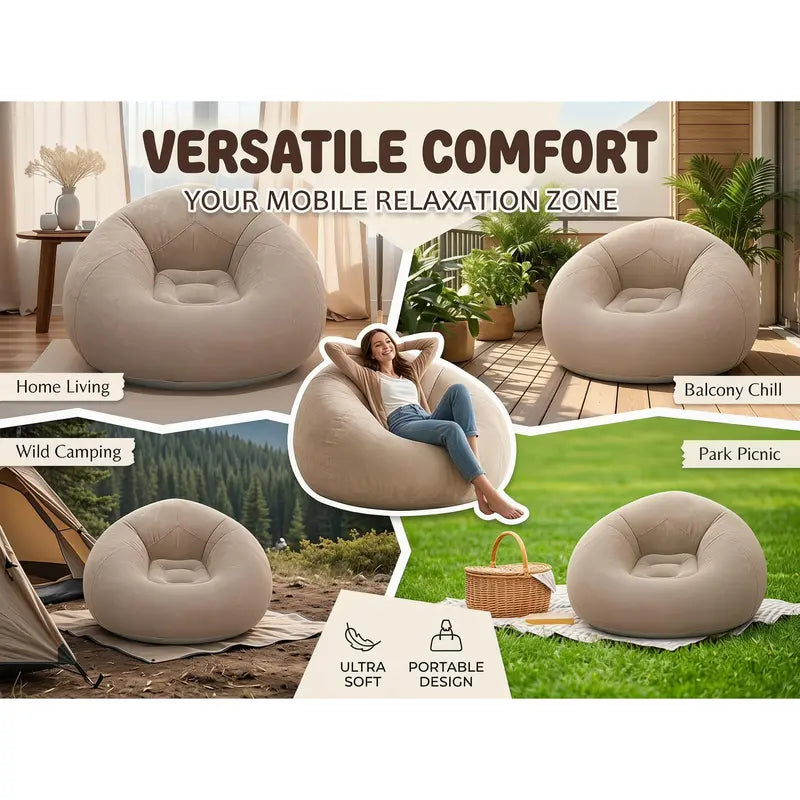 🔥 Clearance Special – Order 1 Get 2 🔥 – Portable Inflatable Boneless Comfy Sofa, Hammock-Style with Pillow, Folding Camping Bean Bag for Outdoor Family Use, Camouflage Sofa Lounging Sleeping Gear for Living Room