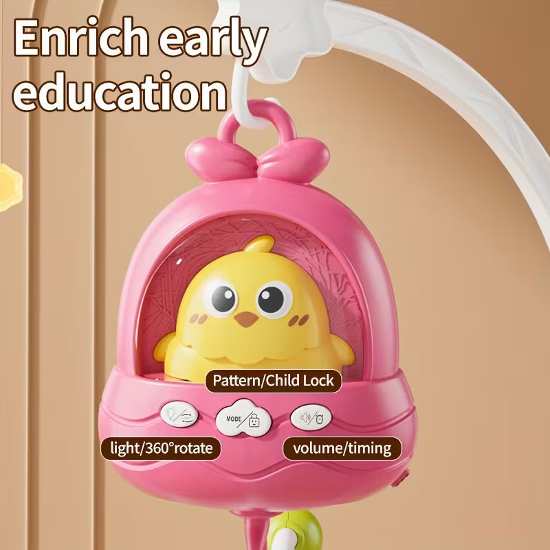 Baby Sensory Music Device – Detachable Animal Bells, Lullaby Night, 360° Rotation for Soothing Sleep