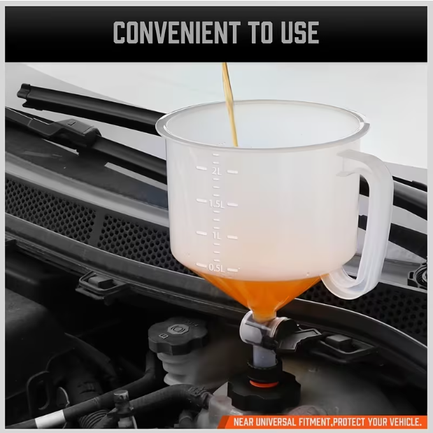 No-Spill Coolant Funnel Kit with On/Off Valve – Leak-Free Cooling System Refill Tool