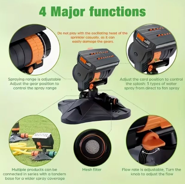 Garden Sprinkler with 16 Nozzles – 180° Rotatable Adjustable Head, Automatic Irrigation System, Wide Coverage, Easy Setup, No Electricity Required, for Lawn & Garden Watering