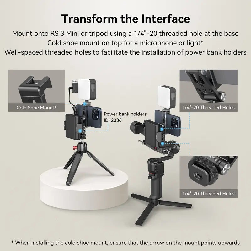 Metal Phone Holder with Cold Shoe Mount – Universal Cell Phone Adapter with Adjustable Joints, Tripod Mount for iPhone, Samsung & Other Smartphones