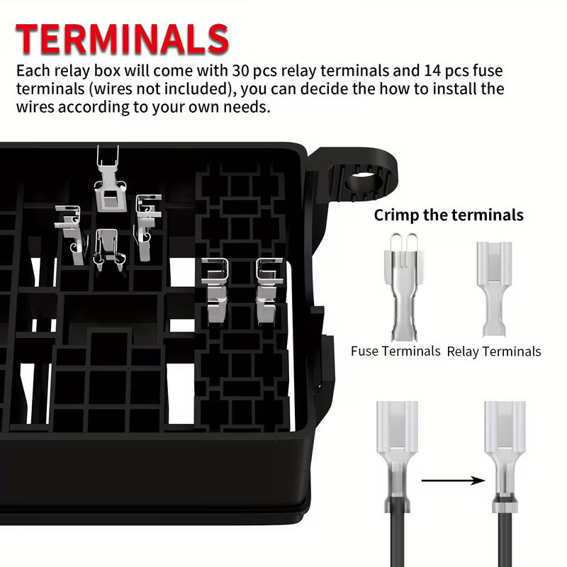 6-Way 12V Fuse Box – with 6x 40A Relays, 16 Blade Fuses & Relay/Fuse Terminals