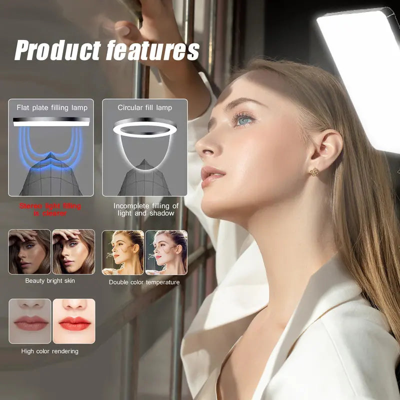 Portable Selfie Light with Stand – Dimmable, Overhead Adjustable, Ideal for Video Recording, Online Meetings, Vlogs & Live Streaming