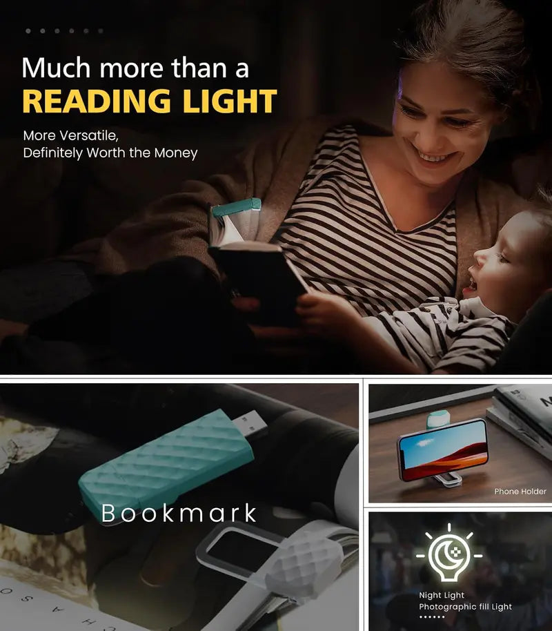 USB Rechargeable Book Light – Clip-on LED Bookmark Reading Light for Bed, 3 Amber Colors & 5 Brightness Levels – Long Lasting, Dimmable – Perfect Gift Stocking Stuffers for Book Lovers, Adults, Kids