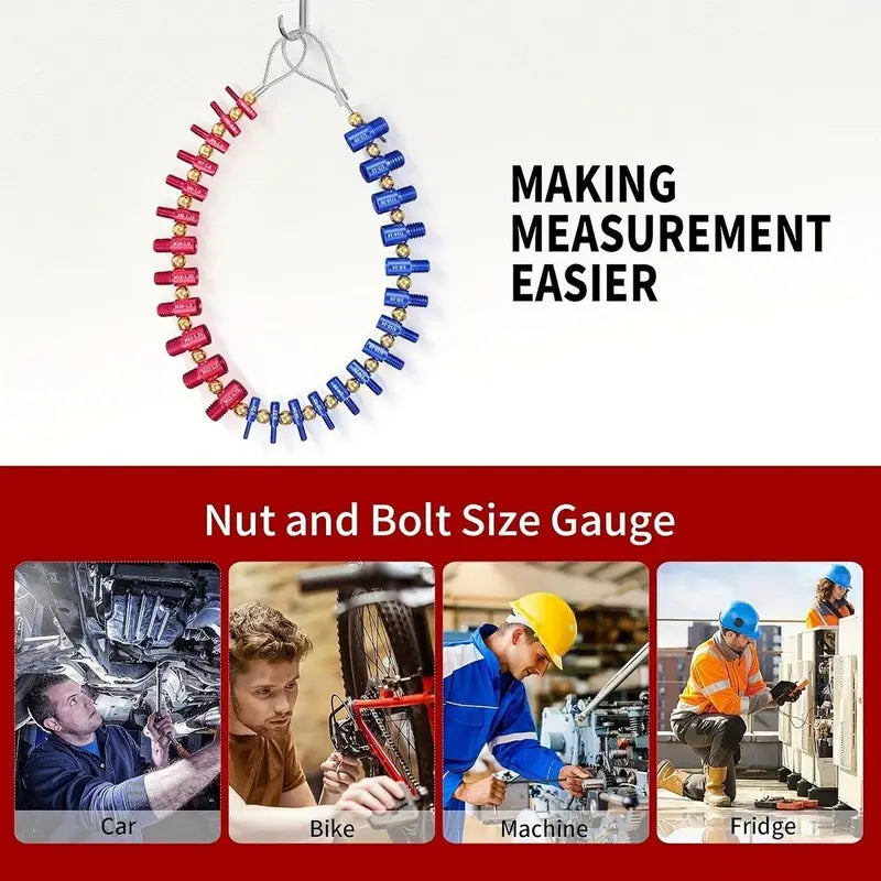 Detachable Nut & Bolt Size Gauge – 26 Male & Female Gauges, Thread Measuring Tool for Bolts & Holes in Enclosed Areas