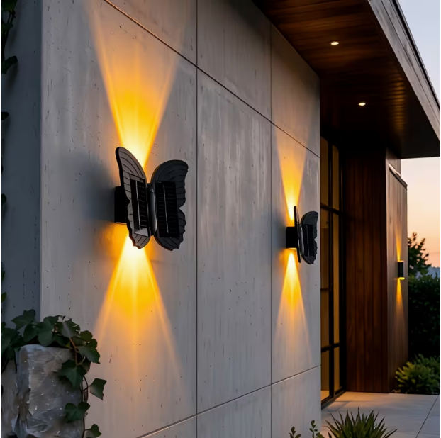 1-Piece Butterfly Solar Wall Light – Outdoor Decorative LED Accent Light with White & Warm Light, Automatic Dusk-to-Dawn Lighting, Butterfly-Shaped Garden Wall Decor for Entryway, Porch, Patio & Fence
