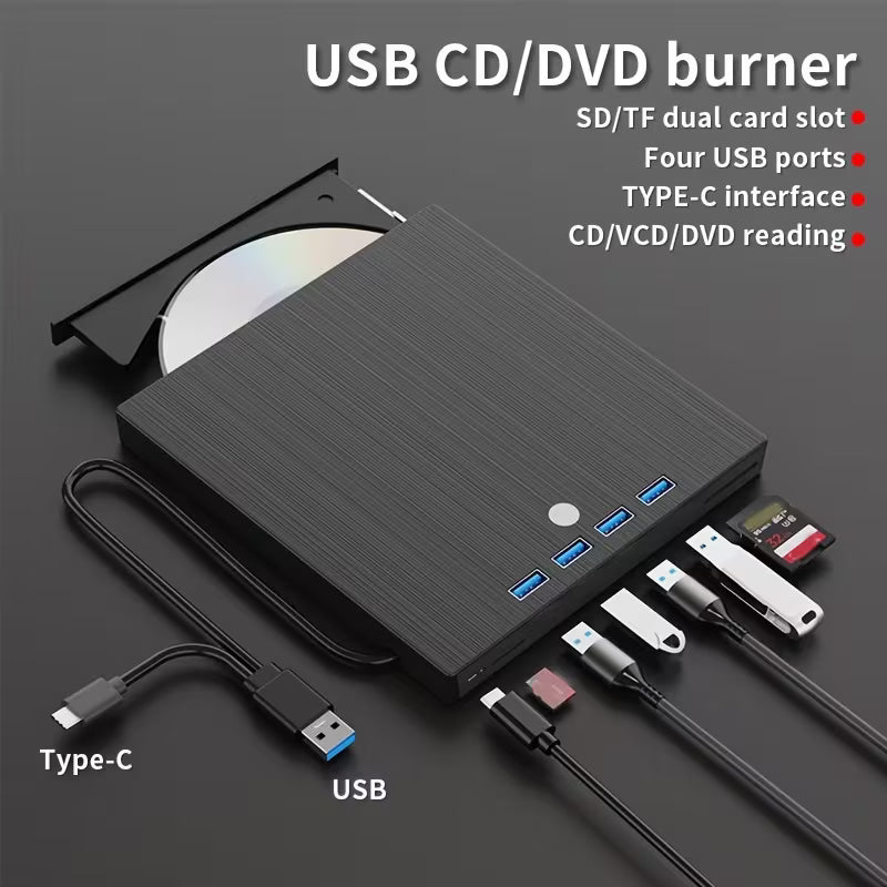 8-in-1 External Optical Drive – USB 3.0 + Type-C, Ultra-Slim DVD Burner & Player for Laptop & PC