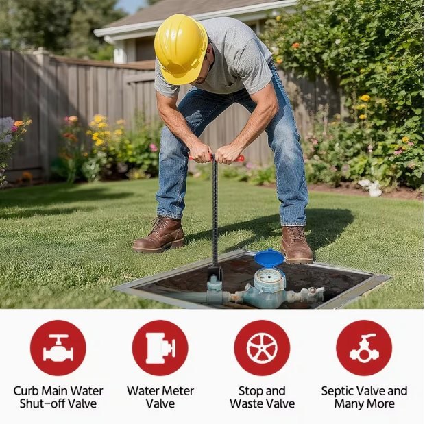2-Piece 17-Inch Professional Water Meter Key Shut-Off Tool – Includes 4-Way Utility Keys, T-Handle & U-Head, for Curb Mains, Water Meters & Underground Stop/Waste Valves