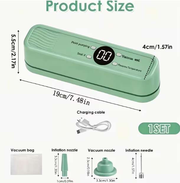Multifunctional Automatic Food Sealer – Portable Wireless Vacuum Sealer with Snack Sealing, Supports Vacuum, Sealing, Rice, Moist & Dry Modes, External Suction & Inflation
