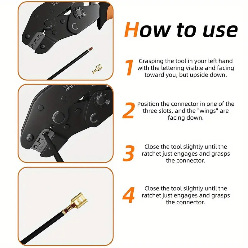 600-Piece SN-58B Ratchet Crimping Pliers Set – DIY Hand Tool Kit for AWG 23-16 Terminals, Includes 2.8/4.8/6.3mm Male/Female Clamp Connectors & Wire Cutters