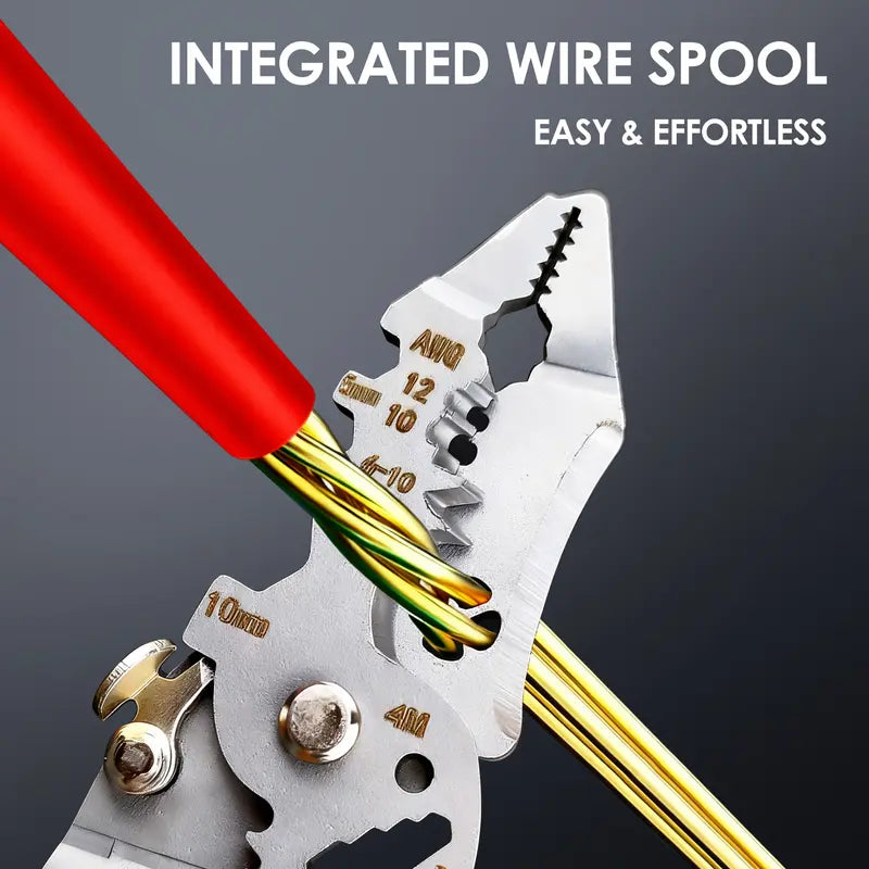 16 in 1 Professional Multi - Function Pliers with Flathead & Phillips Screwdrivers, Wire Stripper, Crimper, Hex Key Wrench, Bolt Cutter, Voltage Tester, Cable Cutter, Wire Spooler, Puncture Knife, Precision Wire Cutter, Hex Socket, Insulated Grip