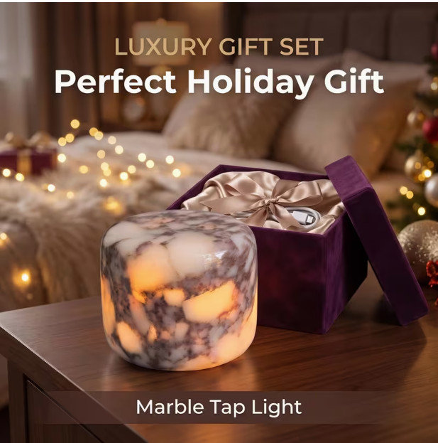 Unique Stone Table Lamp – Type-C Rechargeable, 3-Way Dimmable Bedside Lamp with Warm LED Ambient Lighting for Bedroom Nightstands, Portable Night Light