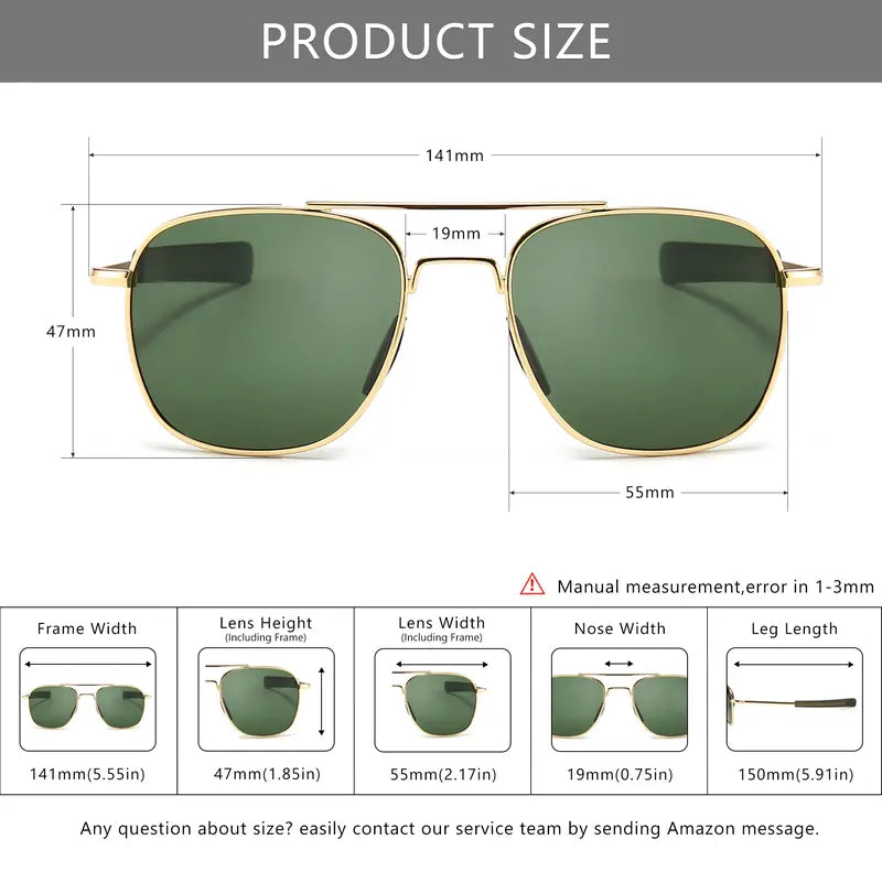 SUNGAIT Men's Military Polarized Aviator Sunglasses - UV400 Protection HD Lens, Bayonet Temples for Outdoor Activities