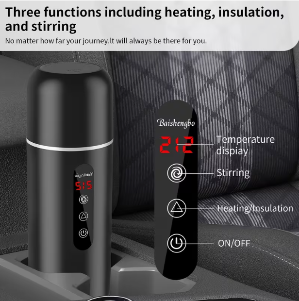 Travel Electric Kettle & Car Coffee Warmer – Portable Hot Water Heater with Stirring, Hot Water Boiler with Built-In Magnetic Induction