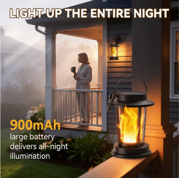 2-Pack Solar Hanging Lanterns – IPX6 Waterproof, Flickering Flame, Decorative Solar-Powered Lights for Garden, Yard, Patio, Path, Porch & Tree (Black)