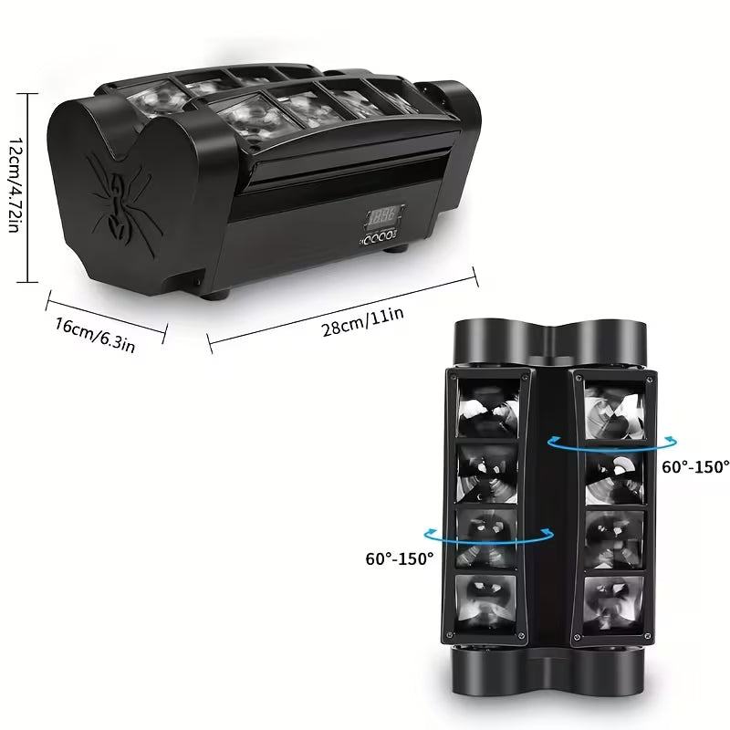 8-LED DJ Disco Stage Light – RGB Sound-Activated Strobe & Spider Beam for Parties, Karaoke & Weddings