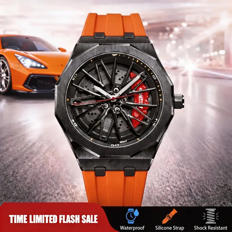 Men's Stainless Steel Sport Watch – Rotating Wheel Spoke Design, Luminous, Waterproof, for Business & Everyday Wear