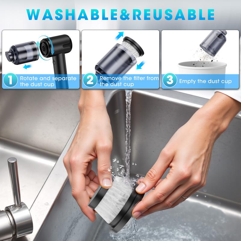 Handheld Car Vacuum Cleaner Portable Cordless 21000PA, Vacuum Cleaner with Multi-Nozzles, Mini Hand Held Vacuum Rechargeable for Home, Car, Pet, Office