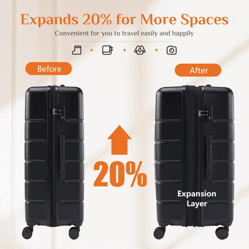 Luggage 20''/24''/28''Luggage, Hard Shell ABS Suitcase with Double Spinner Wheels, Lightweight Expandable Rolling Luggage with TSA Lock