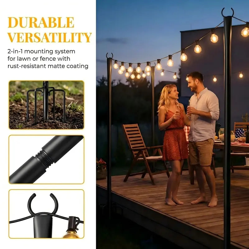 Cash on Delivery Wrought Iron String Light Stand, Outdoor Light Pole Support Rod Ground Stake Decorative Light Frame for Garden Balcony Backyard Decoration