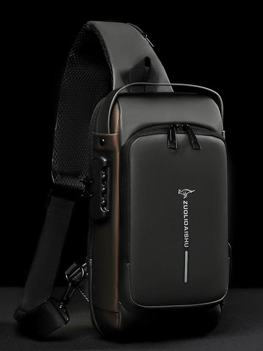 Letter Pattern Zipper Pu Sling Bag with Password Lock for Summer 2024, Waterproof Travel Business Chest Bag, Male Simple All-match Crossbody Bag As Gift, Designer Inspired Bags, 80s Luxury Aesthetic Crossbody Bags Valentine's Day, Gift for Him, Work Bag