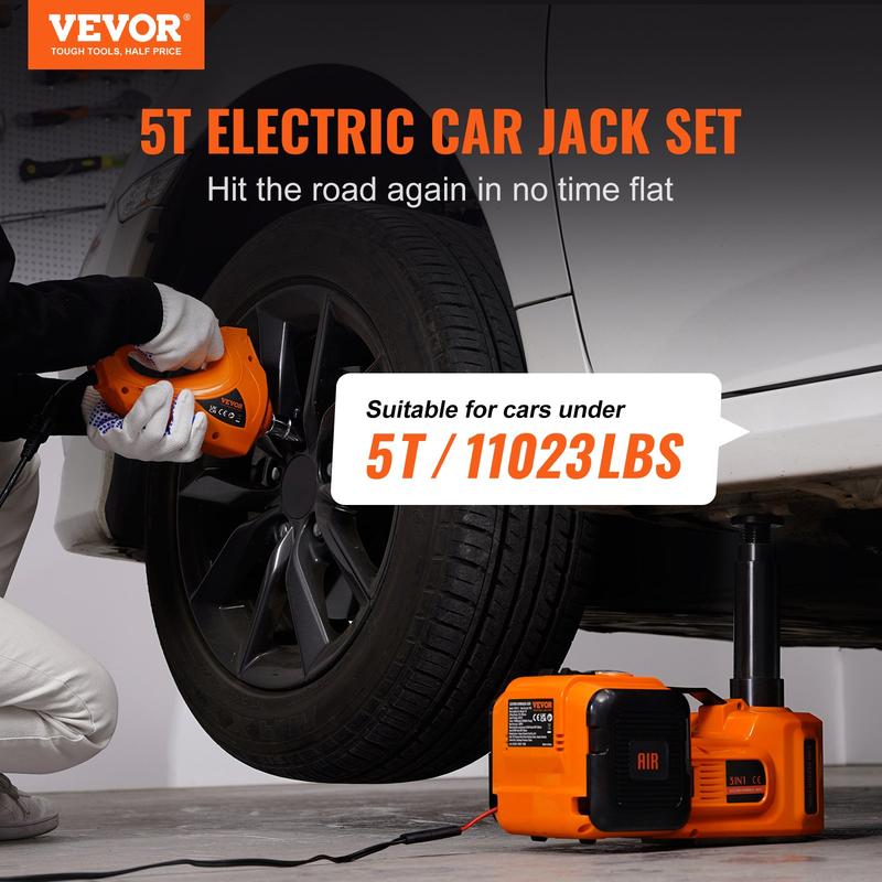 12 in 1 Electric Car Jack Set, Max 5 Ton/11023 LBS Hydraulic Jack/Scissor Jack with Electric Impact Wrench, Built-in Inflatable Pump and LED Light, Portable Car Lift for SUV MPV Sedan Truck Change Tires Garage Repair