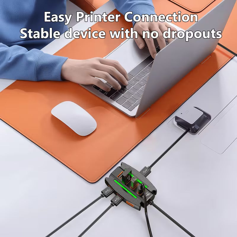 10-Port USB 2.0 Hub with RGB Lights - High-Speed Multi-Device Splitter, Plug and Play, 36V Max for Computer Accessories