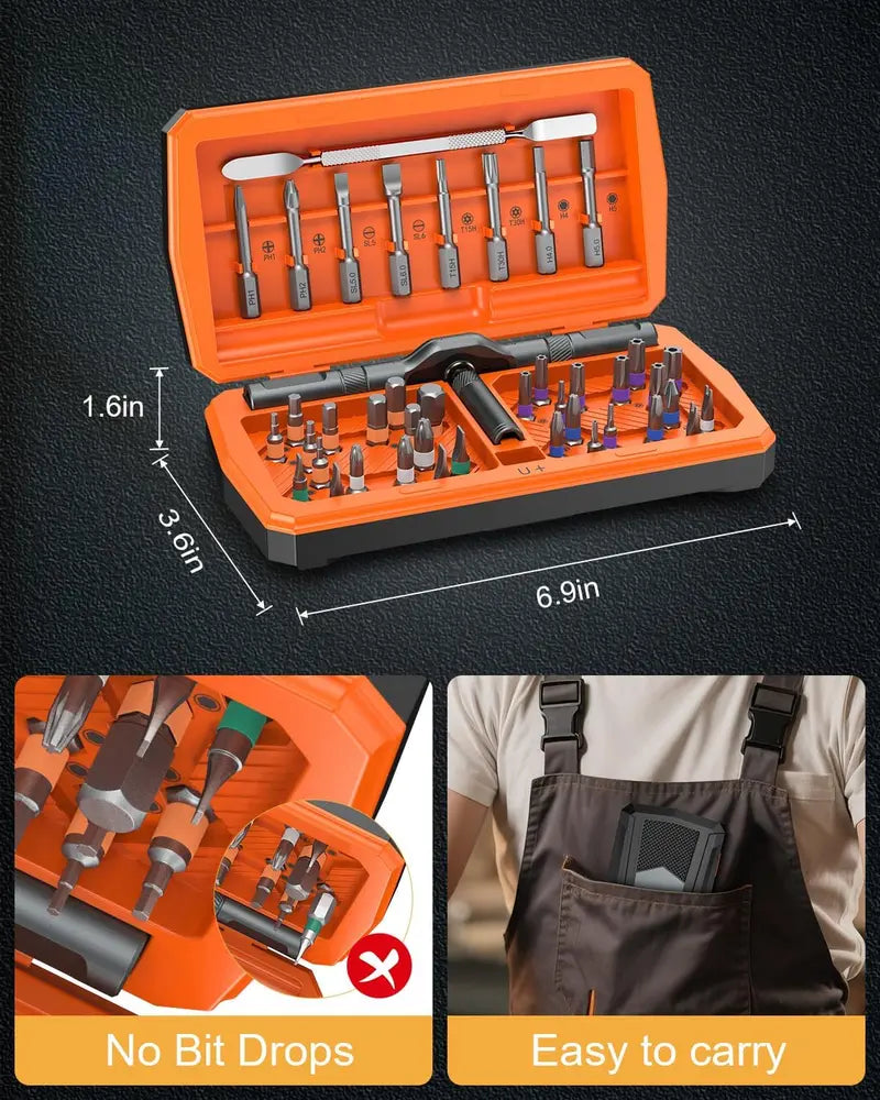 43-in-1 Screwdriver Set with Detachable Ratchet Handle – Multi-Purpose DIY Repair Kit for Computer, Phone, Watch & Glasses, Includes Tool Box & Torx Screw Extractor