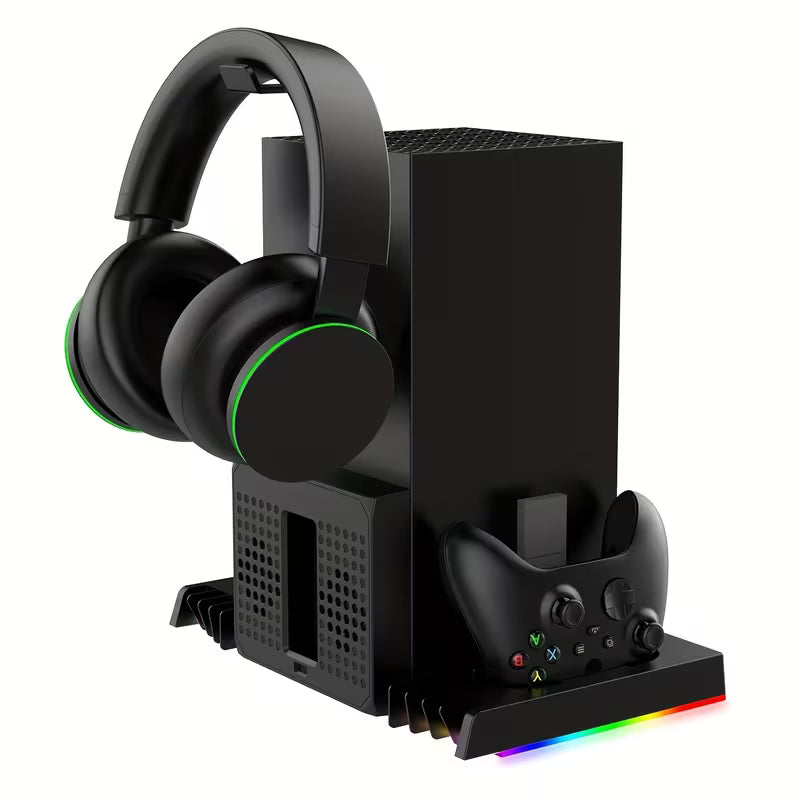 Xbox Series X Cooling Stand – Controller Charging Dock, Headphone Hook, RGB Lighting & Dual Fans