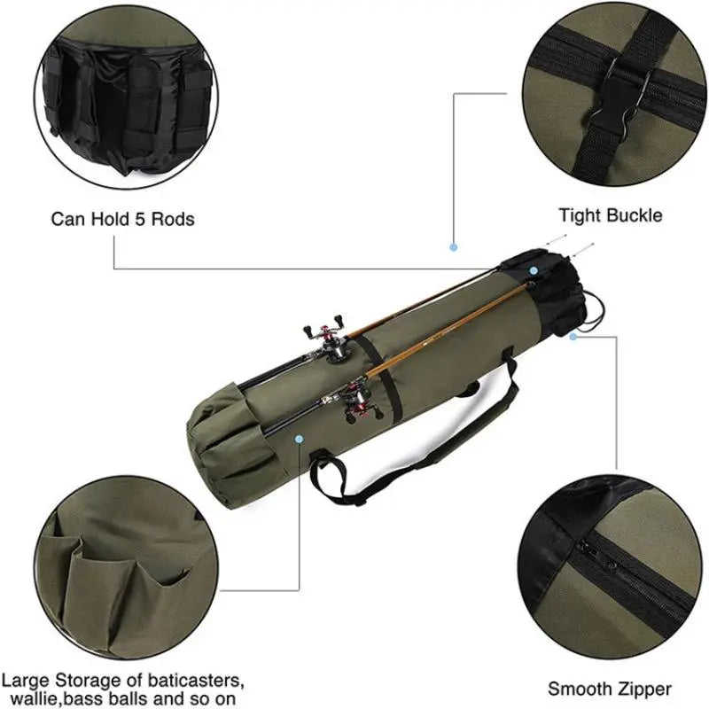 Multifunctional Fishing Rod & Tool Organizer Bag – Portable Storage Case for Outdoor Fishing Accessories