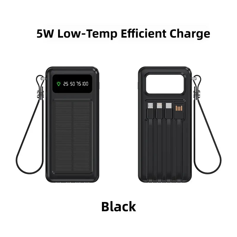 50000mAh Large Capacity Power Bank - USB-C Portable Charger with Solar Power, Flashlight and 32 LED Camping Light