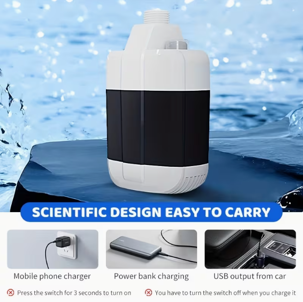Portable Rechargeable Shower Pump with Hose – Outdoor Camping Shower for Hiking, Beach, Car Wash & Pet Cleaning, Compact Ergonomic Handle, Durable Construction