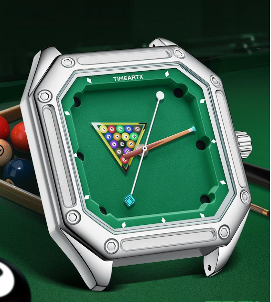 Men's Billiard Ball Analog Quartz Watch – Green Dial, Rubber Strap, Casual Sporty Design, Unique Daily Wear Timepiece