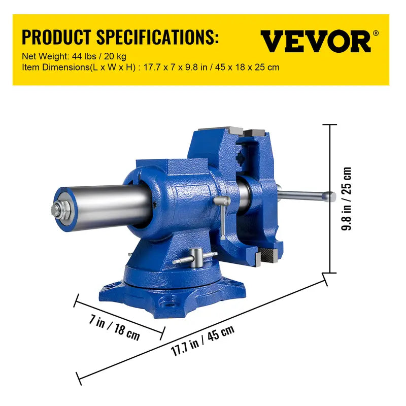 【Summerfinds】VEVOR 5" Heavy Duty Bench Vise Double Swivel Rotating Vise Head/Body Rotates 360°,Pipe Vise Bench Vices 30Kn Clamping Force,for Clamping Fixing Equipment Home or Industrial Use