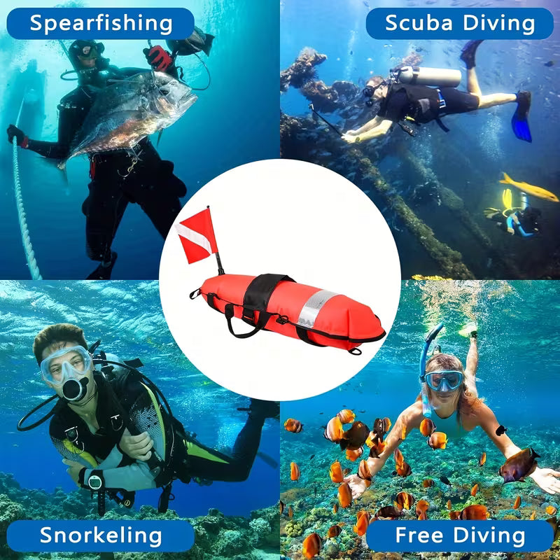 Inflatable Torpedo Buoy – Hi-Vis Dive Safety Float with Flag for Scuba, Freediving & Snorkeling