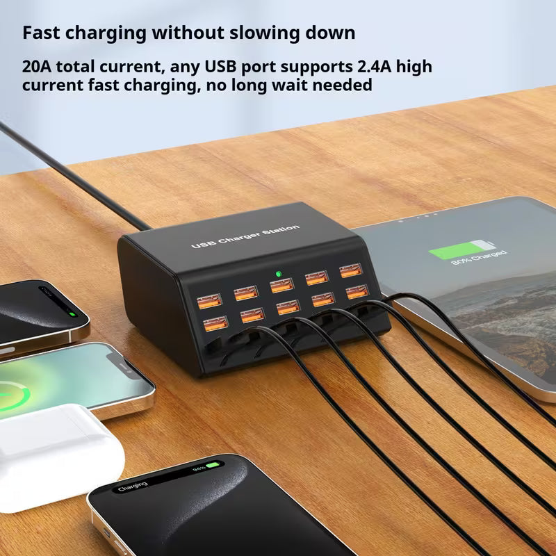 100W Charging Station – 15 USB Ports, Fast & Safe Charging for iPhone, Samsung, Android & Tablets